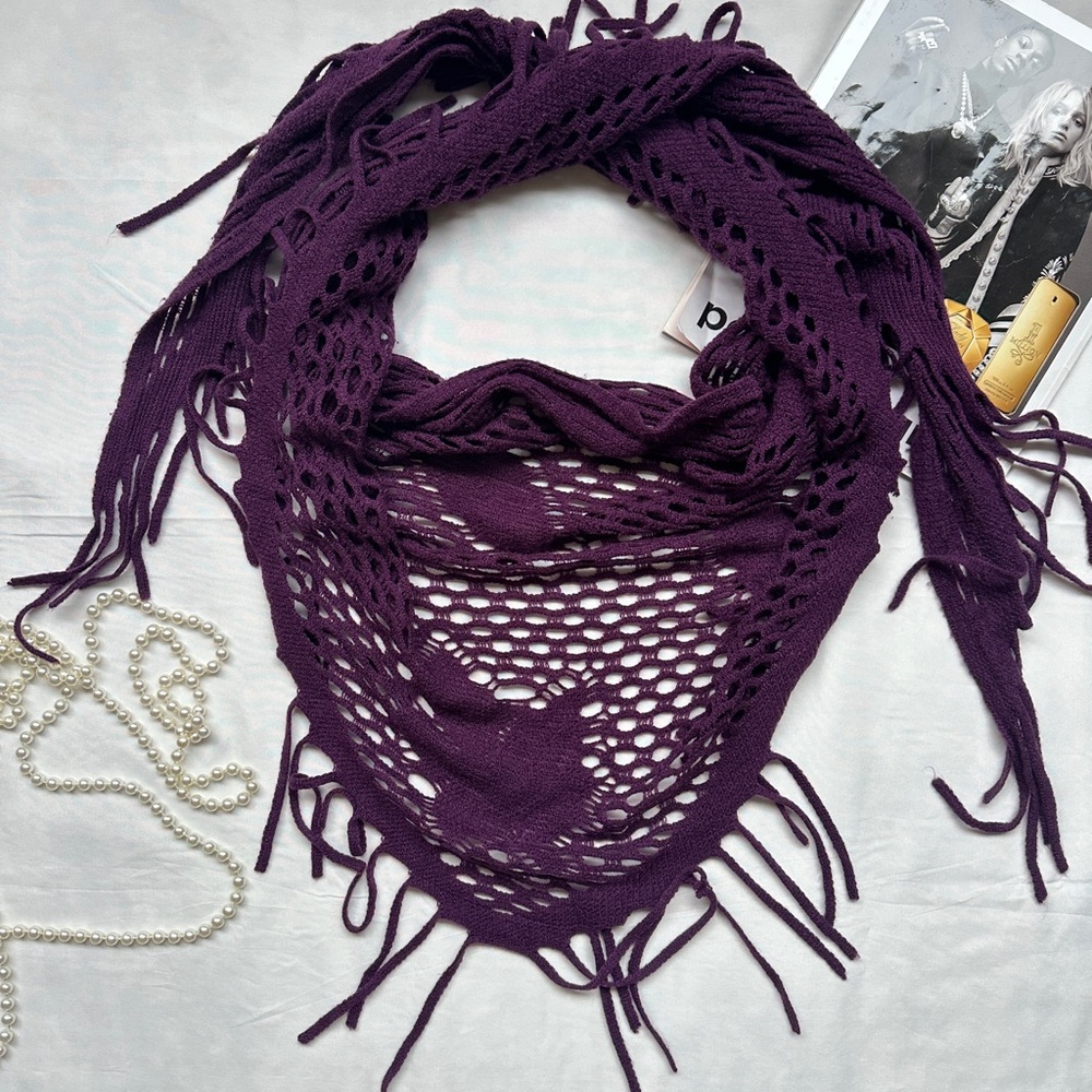 Purple Fringe Knit Scarf